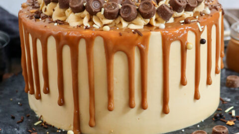 Double Chocolate-Peanut Butter Layer Cake with Caramel Popcorn - Izy  Hossack - Top With Cinnamon