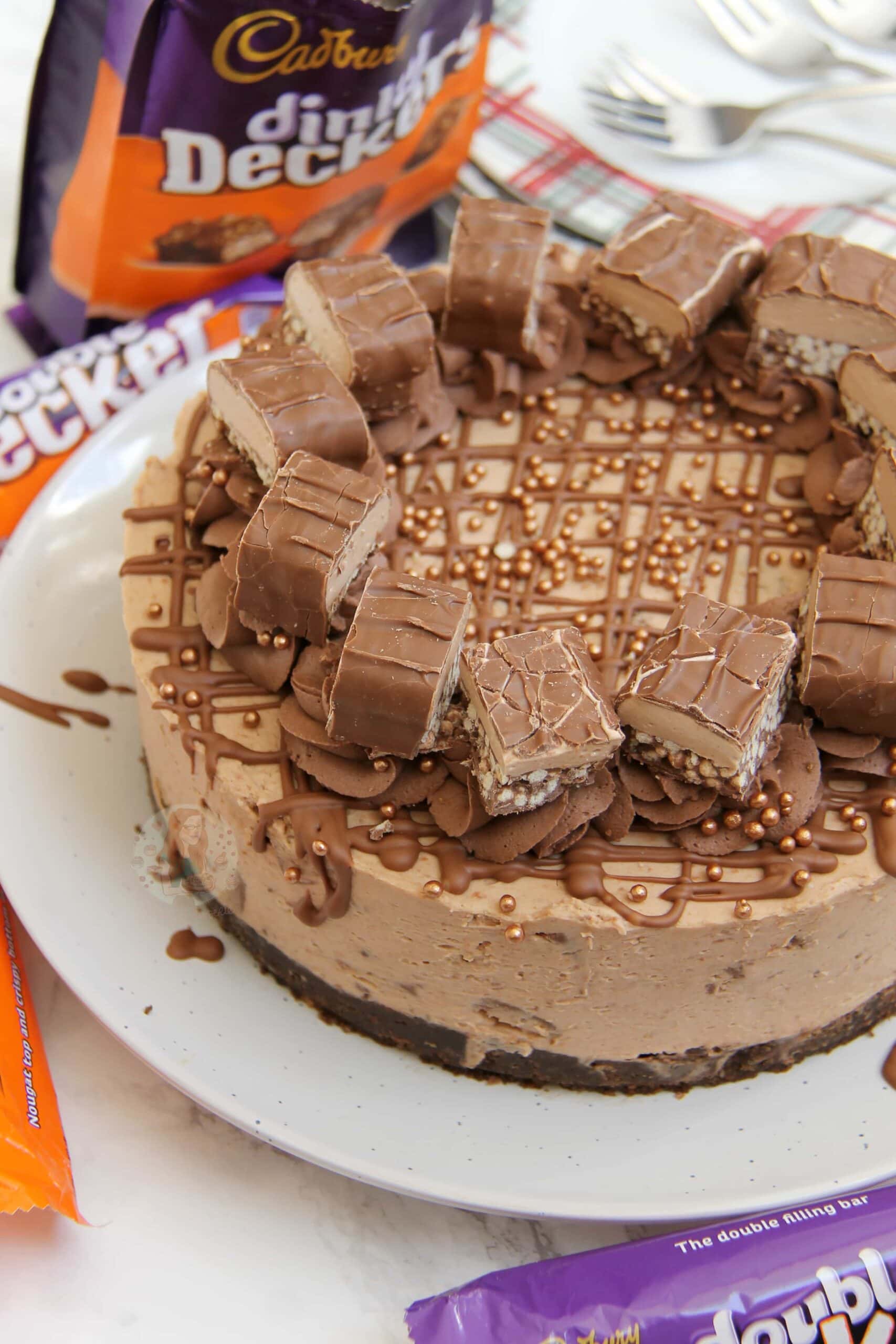 Triple Chocolate Candy Bar Cake with TWIX Bites - Hezzi-D's Books and Cooks
