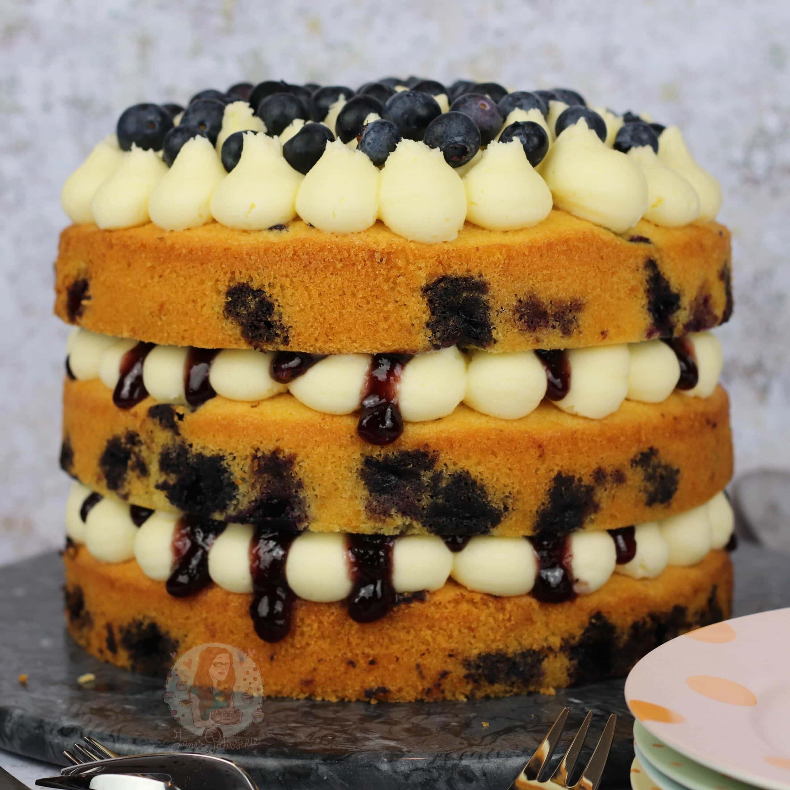 Blueberry Cake with Lemon Cream Cheese Frosting - My Cake School